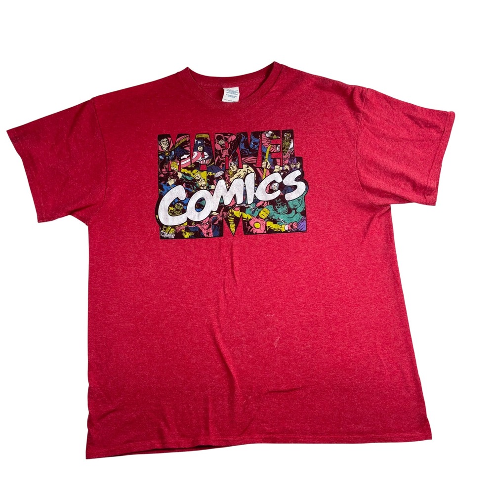 Y2k Marvel Comics Shirt Graphic Tee Superhero Collage T-shirt Mens L‎ Red